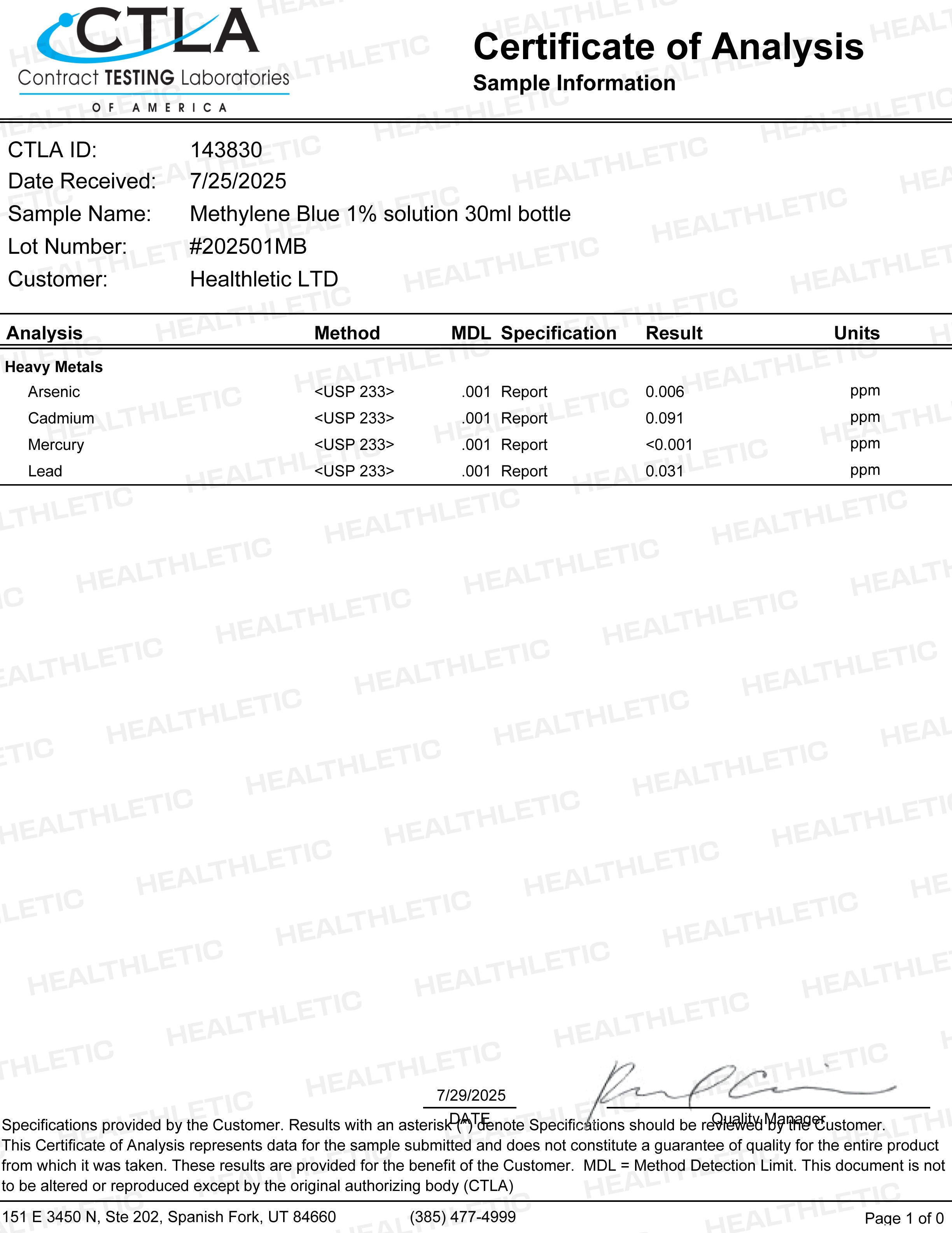 Ultimate methylene blue 1% 30mL (1.0 oz)