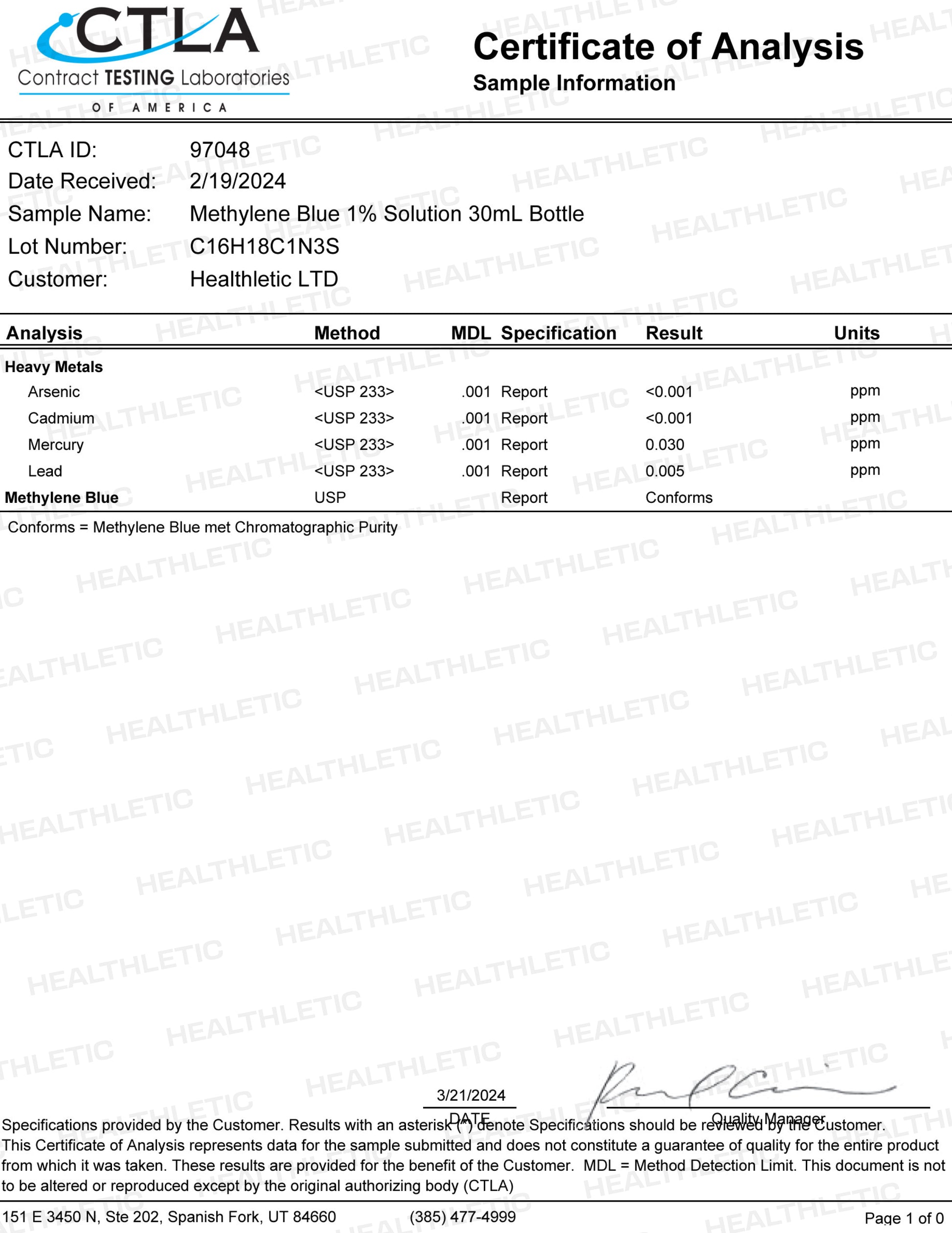 ultimate methylene blue 1% 30mL (1.0 oz)