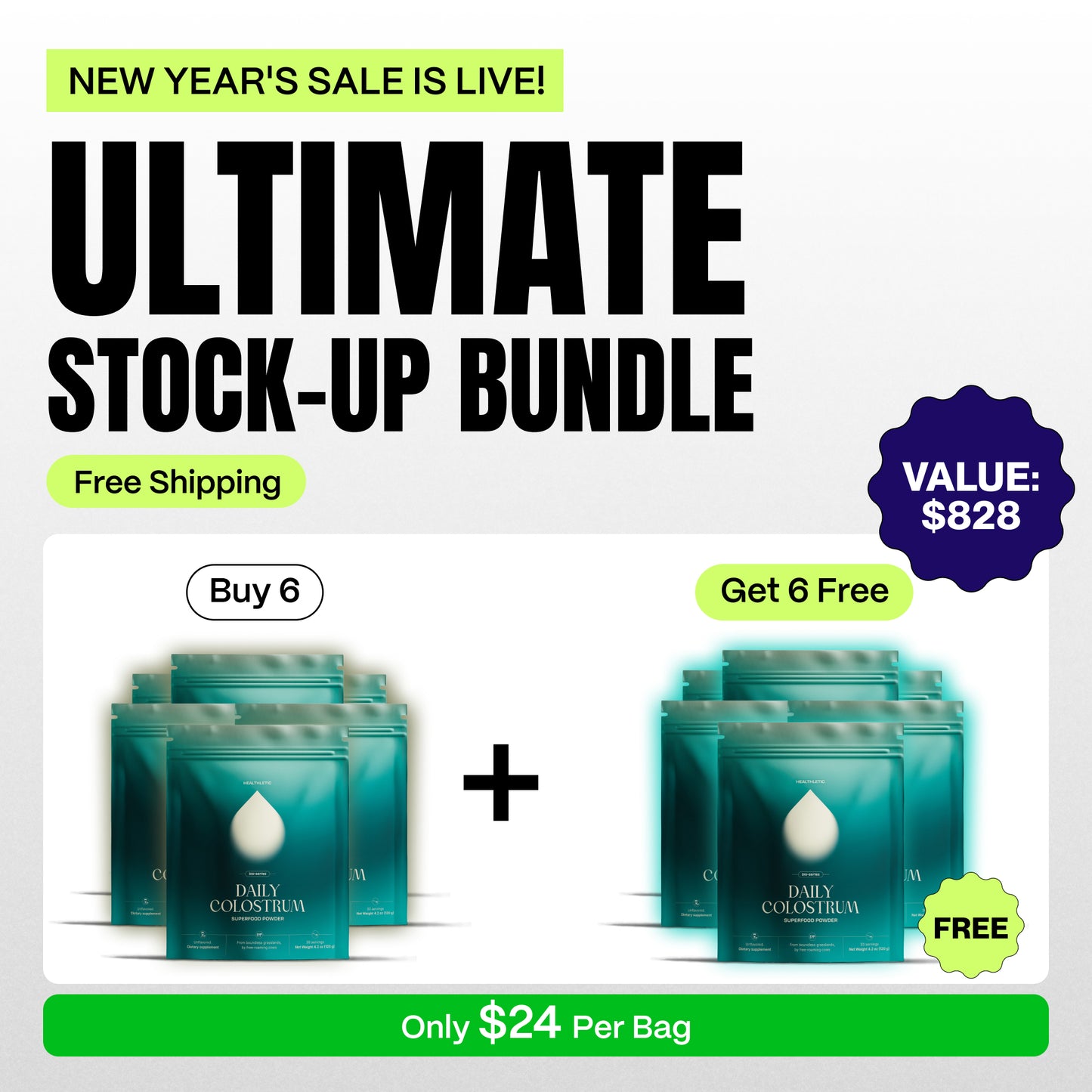 Healthletic™ Daily Colostrum | VIP 6+6 New Year’s Deal